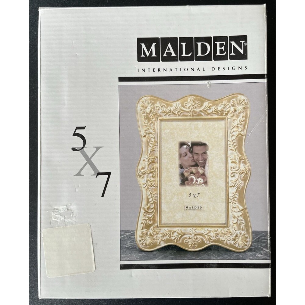 Gold Embossed 5" x  7" Metal Picture Frame By Malden New Wedding Family NEW